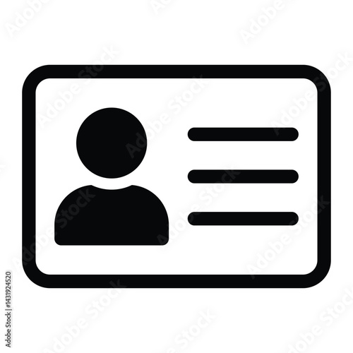 ID card vector icon. Personal identification and profile document symbol. Black silhouette isolated on white background.