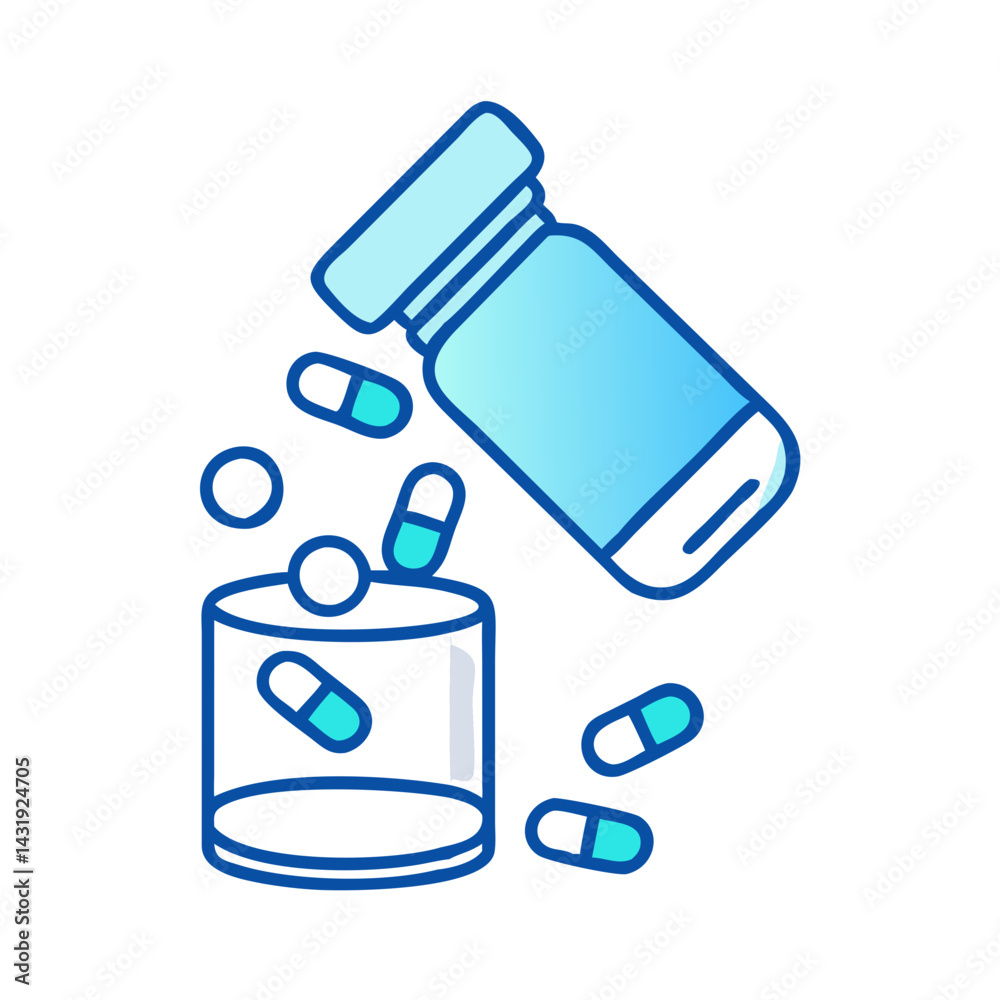 Fototapeta premium Pills spilling from medicine bottle on black background