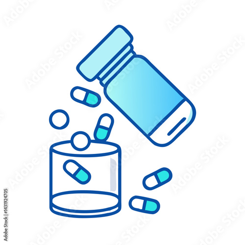 Pills spilling from medicine bottle on black background
