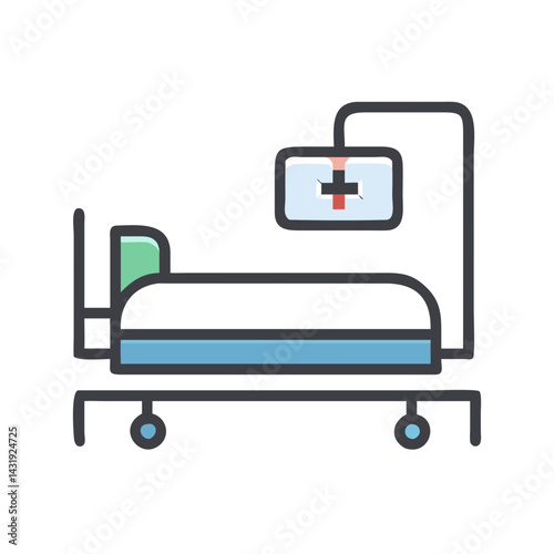 Hospital Bed and Medical Equipment Icon Illustration Vector
