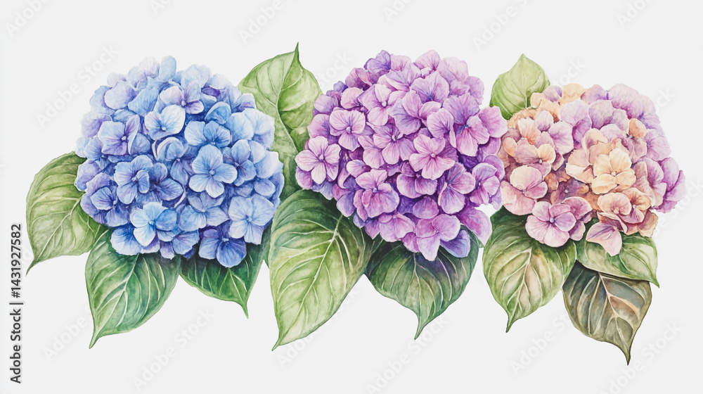 Obraz premium Elegant wedding invitation card background . Minimal hand painted watercolor Hydrangea flowers texture template background. Design for wedding, vip cover, poster, rsvp moderncard.Valentine's Day