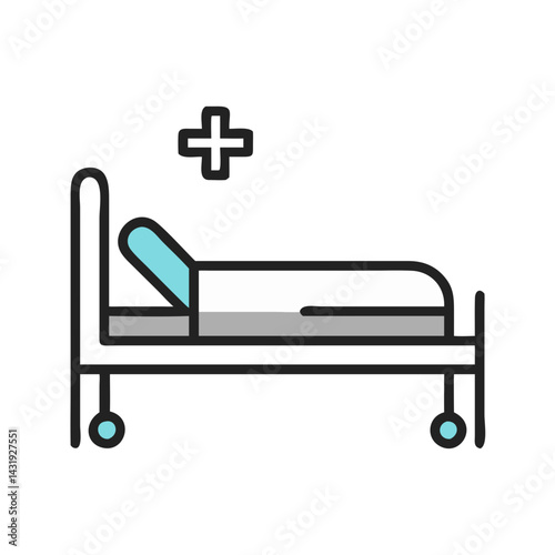 Hospital bed icon with medical cross symbol above