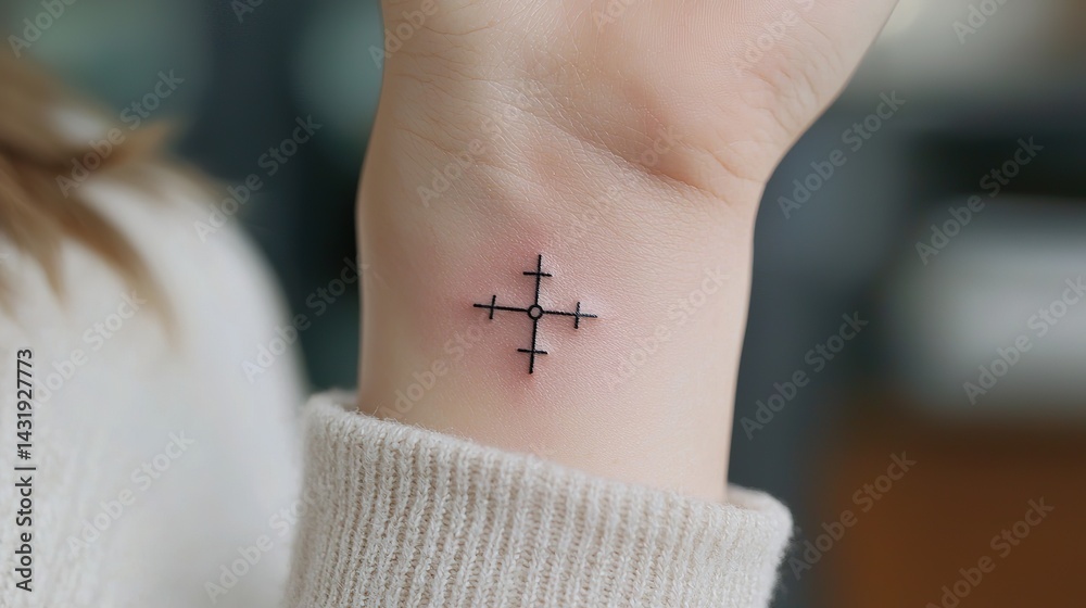 Obraz premium Coordinates tattoo on wrist unique body art representation close-up shot indoor setting artistic expression