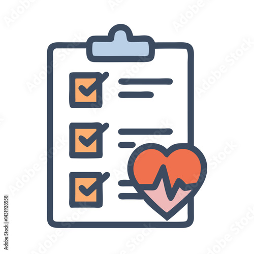 Medical checklist with heart rate icon for health