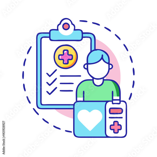 Medical checkup with patient holding heart and medicine