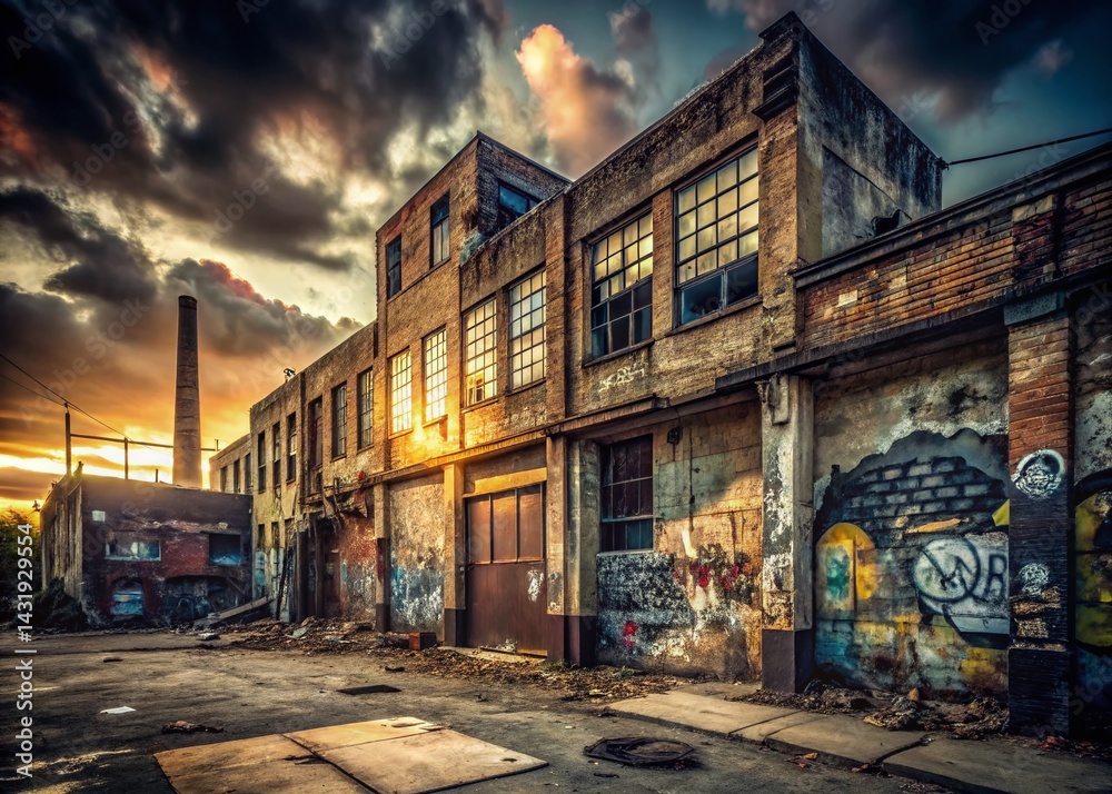 Fototapeta premium Urban Decay: Graffiti, Abandoned Building, Street Art, Gang Territory, Inner City Exploration