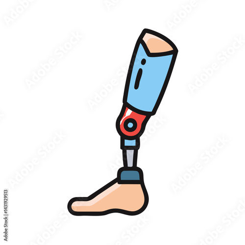 Prosthetic leg icon in a cartoon style on black