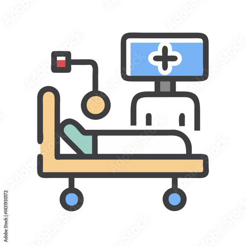 Hospital Bed with Medical Monitoring Equipment Illustration Icon