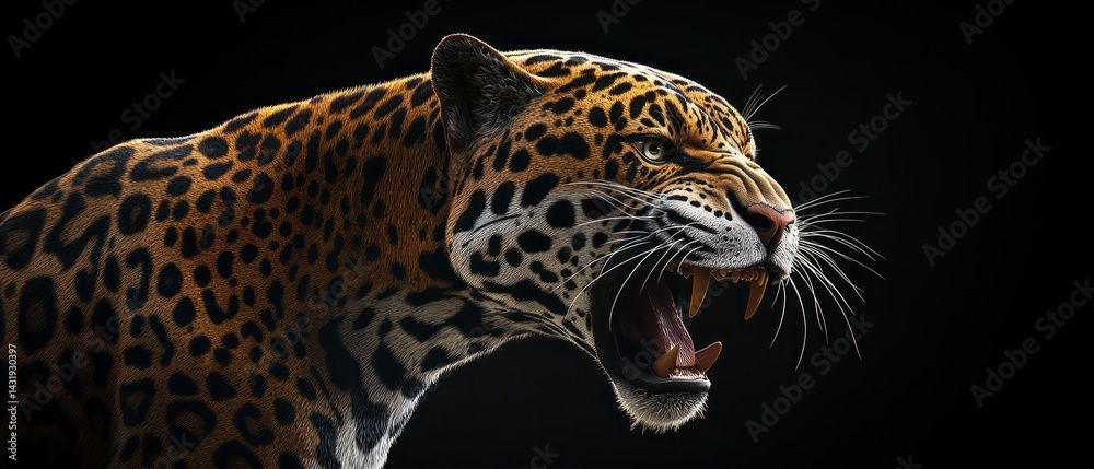 Fototapeta premium Roaring Jaguar with Dark Background. (2)