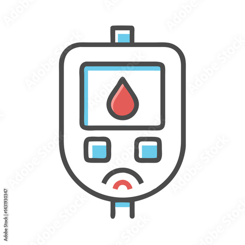 Sad glucose meter for diabetes management, flat illustration
