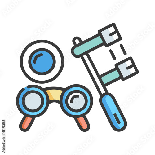 Eye Exam Tools: Binoculars, Magnifier, Ophthalmoscope Icon