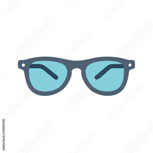 Isolated blue eyeglass icon on solid black background
