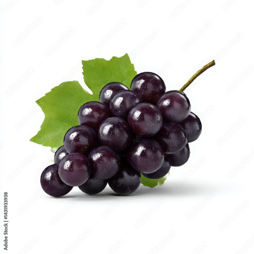 Bunch of dark grapes with leaf on white background Bunch of dark grapes with leaf on white background