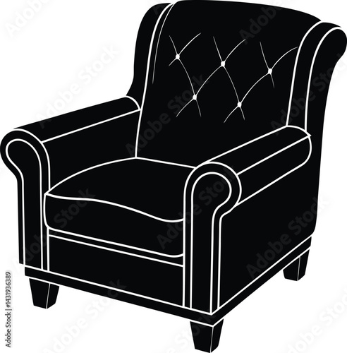 Recliner Furniture Silhouette Black Vector | Comfortable Chair Vector