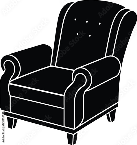 Recliner Furniture Silhouette Black Vector | Comfortable Chair Vector