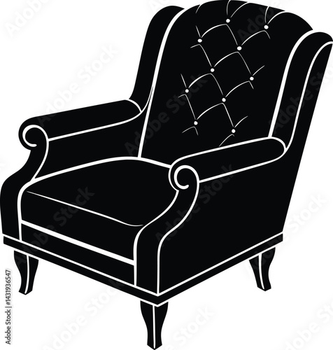 Recliner Furniture Silhouette Black Vector | Comfortable Chair Vector