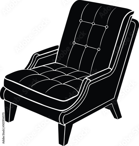 Recliner Furniture Silhouette Black Vector | Comfortable Chair Vector