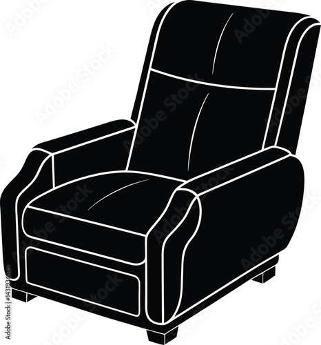 Recliner Furniture Silhouette Black Vector | Comfortable Chair Vector