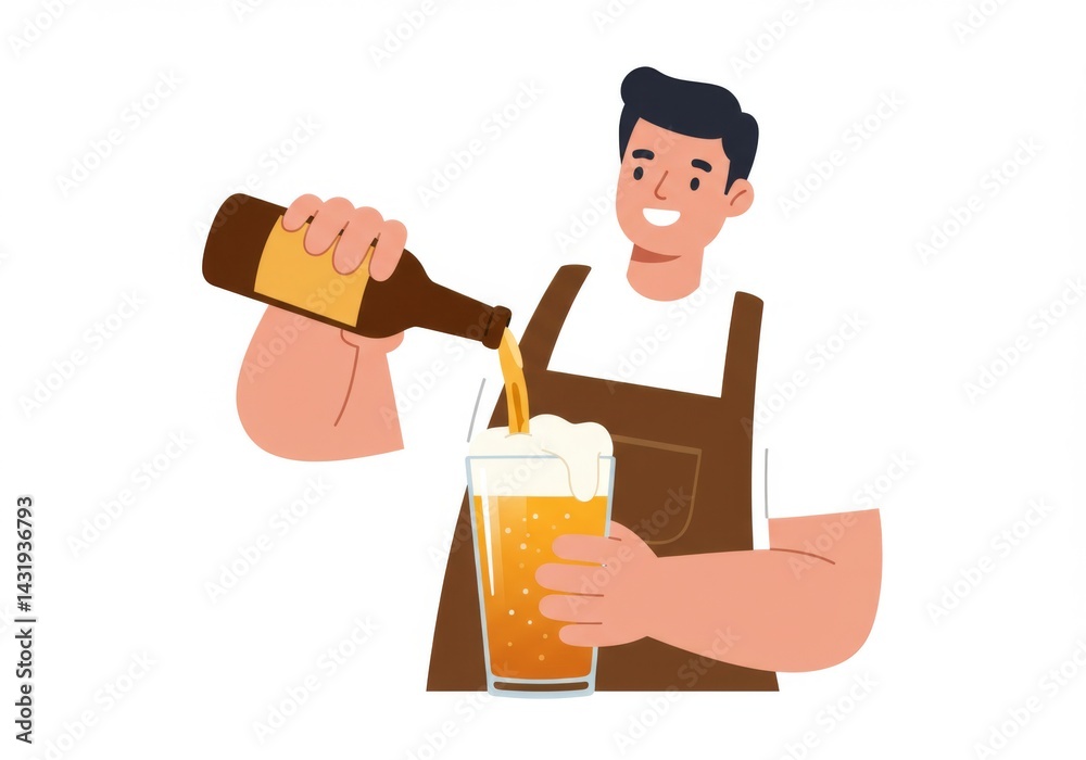 Bartender pouring beer into glass with foamy top for refreshing beverage concept