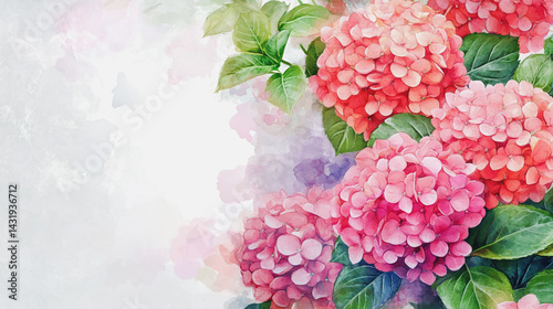 Elegant wedding invitation card background . Minimal hand painted watercolor Hydrangea flowers texture template background. Design for wedding, vip cover, poster, rsvp moderncard.Valentine's Day