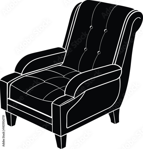 Recliner Furniture Silhouette Black Vector | Comfortable Chair Vector