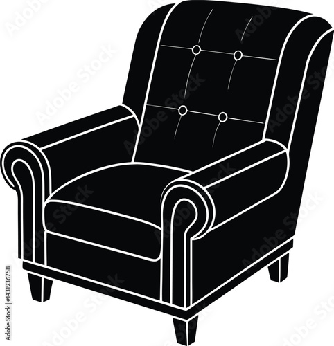 Recliner Furniture Silhouette Black Vector | Comfortable Chair Vector