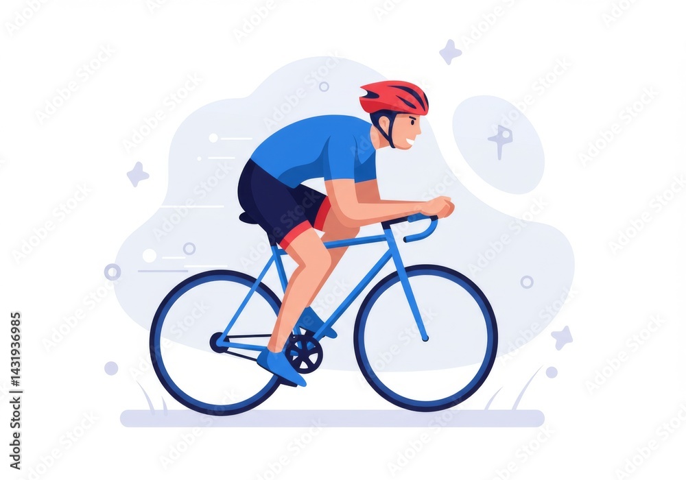 Cycling enthusiast riding bicycle in minimalist flat design for sports and fitness themes