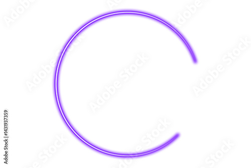 Purple Neon Glowing Circular Frame with Open Gap on transparent background.

