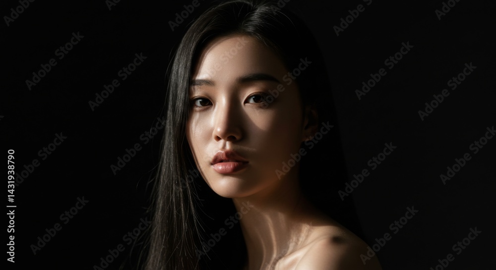 Elegant portrait of a young woman in low light with dark background
