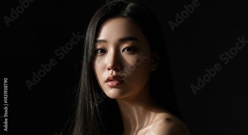 Elegant portrait of a young woman in low light with dark background