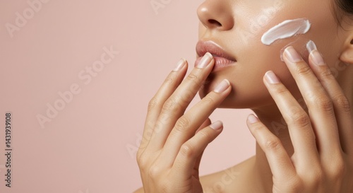 Obraz na płótnie Skincare beauty regimen with moisturizing cream on face for healthy complexion w salonie