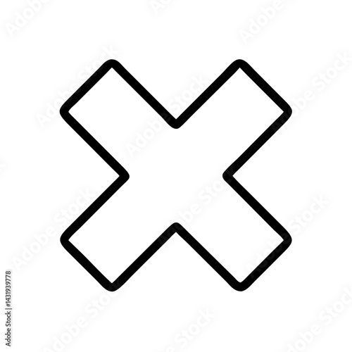 A bold, decisive X marking a clear rejection or cancellation against a stark white background with thick, strong lines.