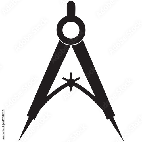 A precise compass creating perfect circles, symbolizing accuracy and design, in bold black silhouette.