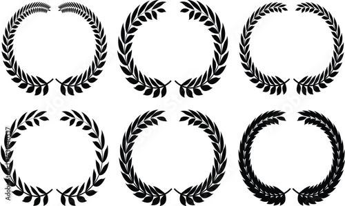 Set of wreaths and branches with leaves. Hand drawing laurel wreaths and branches collection. Laurels wreaths, swirls, twigs and flower ornaments. Herbs, flowers and plants elements with vector	