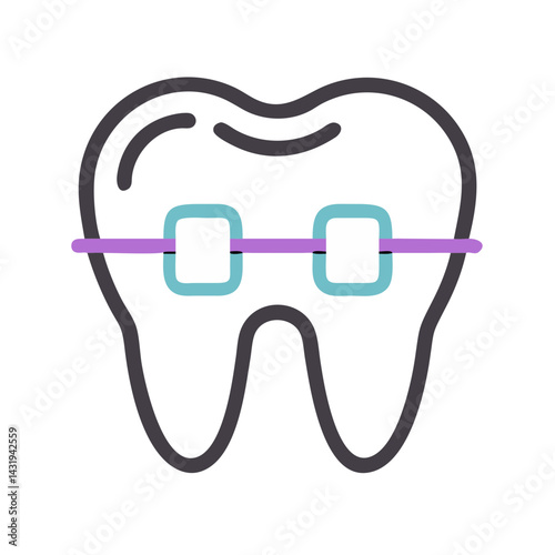 Cute tooth with braces, orthodontics concept, dental care