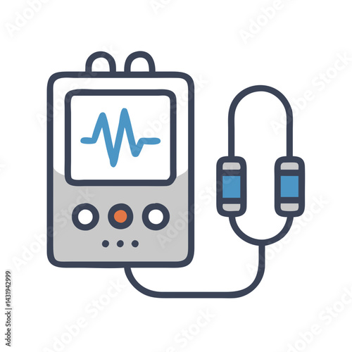 Cartoon Holter monitor with heart rate wave illustration
