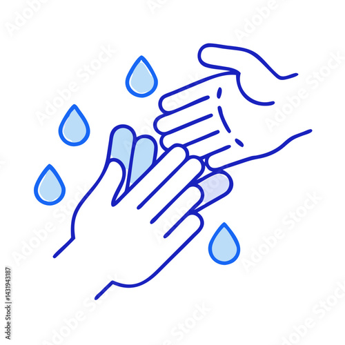 Hands washing with water drops, healthy vector graphic