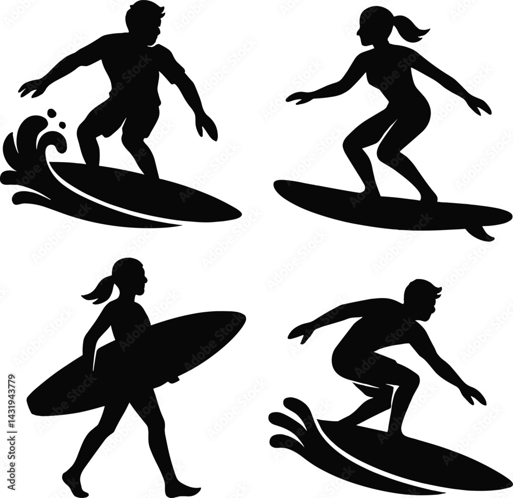 Obraz premium Surfing Silhouette Art4.eps