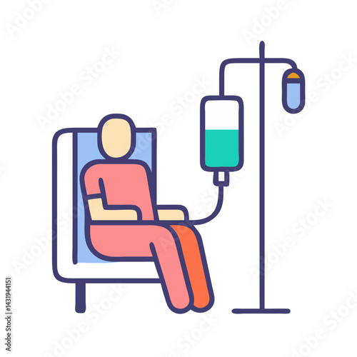 Patient receiving intravenous therapy, medical illustration, health concept