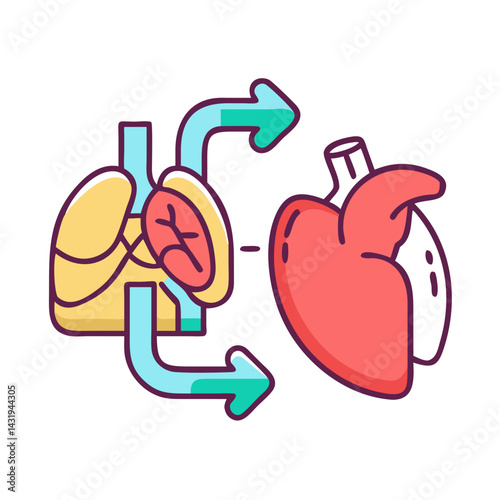 Lung and Heart Oxygen Exchange Illustration on Black Background