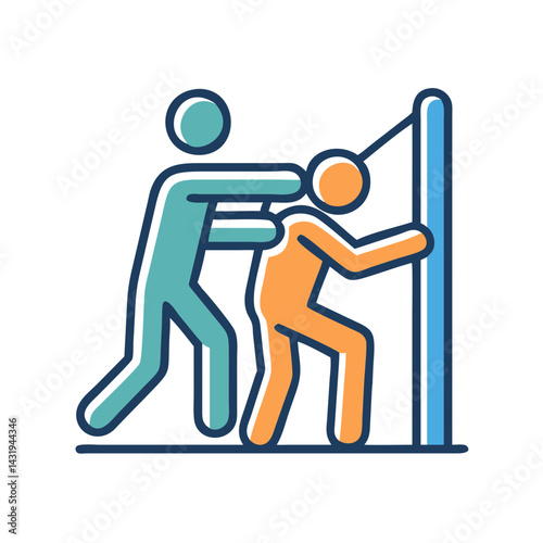 Physical Therapy Assistance Icon, Pushing Help, Assistance Concept