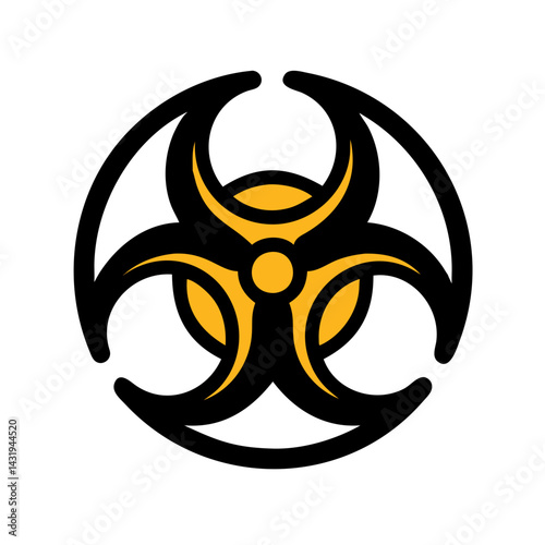 Biohazard symbol, yellow on black, danger warning sign