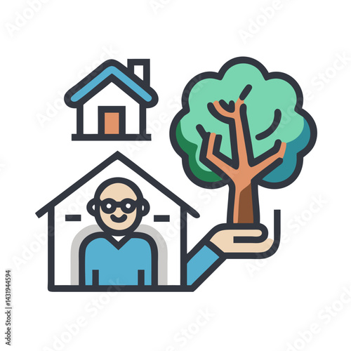 Real estate agent offering green future, house, and tree