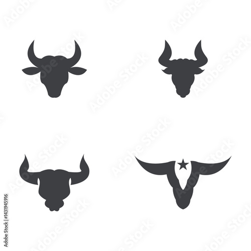 Long Horn Bull Buffalo Cow Cattle Head Toro Taurus logo design inspiration