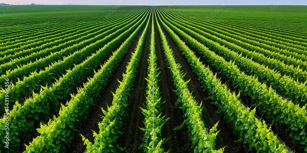 Verdant Vineyard Rows Thrive, Extending Across Fertile Fields, Exhibiting Harmony and Verdant Vineyard Rows Thrive, Extending Across Fertile Fields, Exhibiting Harmony and