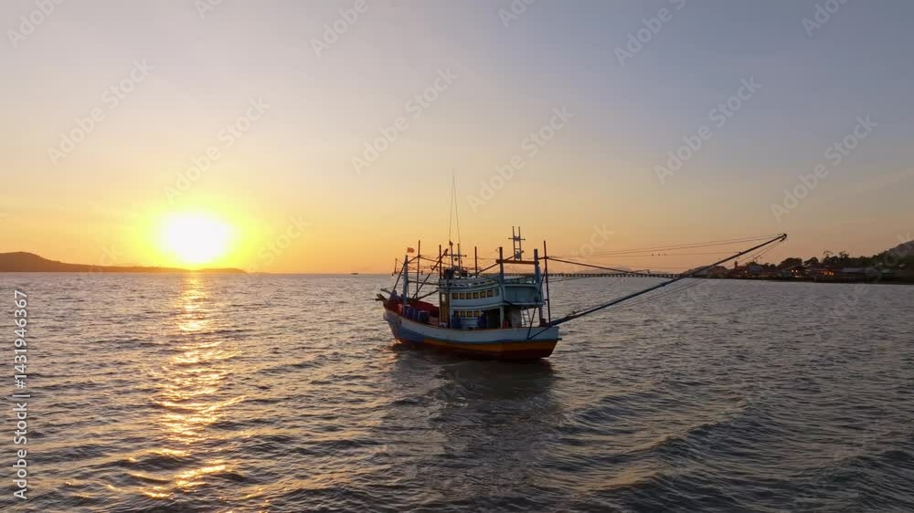Koh Lanta fishing fleet still at break of day, Thailand. Aerial drone video Koh Lanta fishing fleet still at break of day, Thailand. Aerial drone video