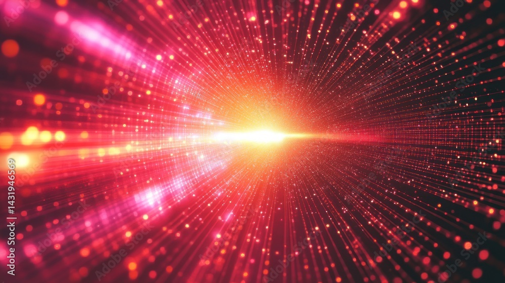 Fototapeta premium Abstract background with bright light streaks and bokeh effect in red and orange.