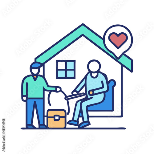 Caring for elderly at home, healthcare icon