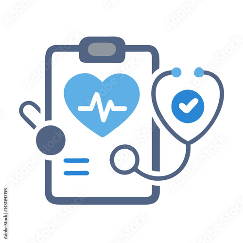 Medical checkup with stethoscope heart rate clipboard icon