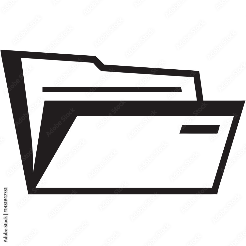 A simple black and white file folder icon representing organization and digital storage, a bold graphic design. A simple black and white file folder icon representing organization and digital storage, a bold graphic design.